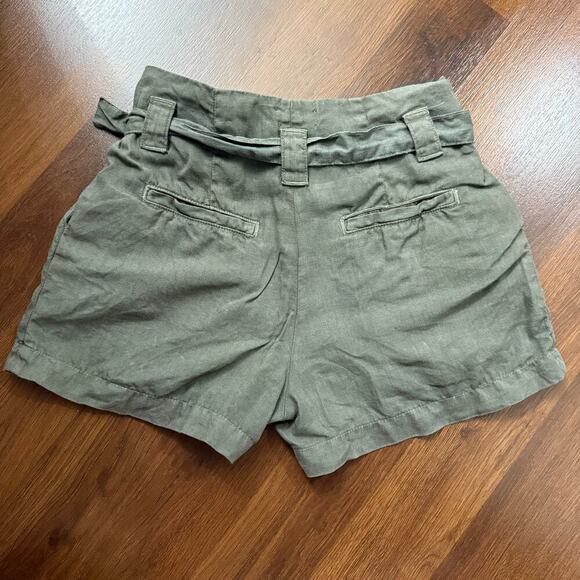 L’Agence Hillary Linen Paperbag Front Tie Belted Shorts Green Boho Casual Sz 24 - Picture 2 of 7